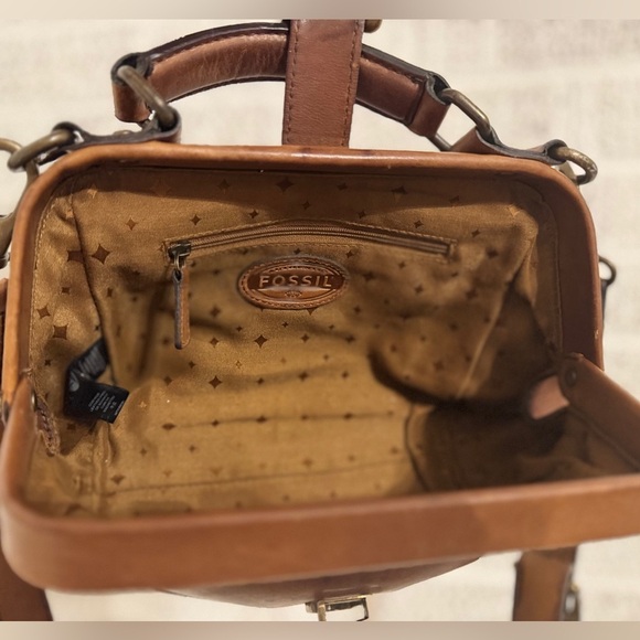 Fossil Vintage Revival Frame Satchel Brown Leather ZB5403 Doctor’s Bag CROSSBODY - Picture 6 of 10